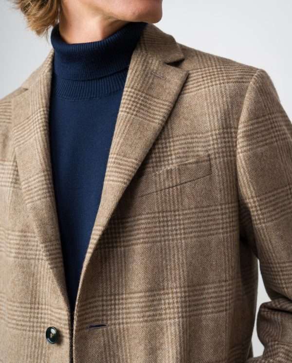 Abrigo cort slim fit en paño de cuadros de lana mezcla
